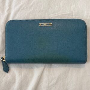Fendi Crayons Blue Zip-Around Wallet